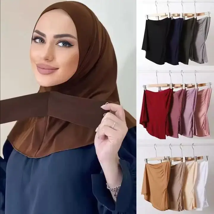 Ready To Wear Instant Hijab Strecthy Cotton Jersey Hijab Cap Scarf For Women Muslim Plain Headscarf Headband With Snap Bandana