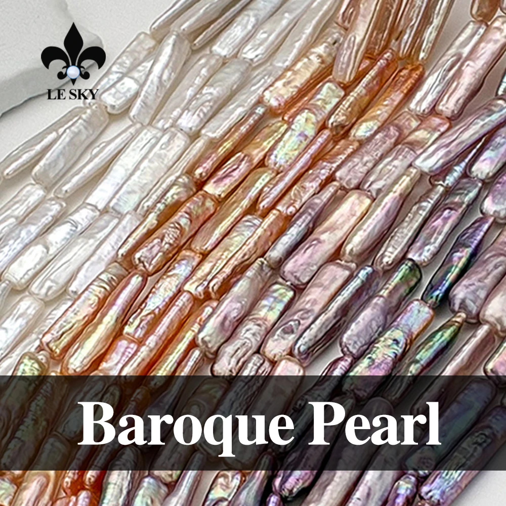 

LE SKY Natural Baroque Pearl Beads Long Strip Pearl Loose Spacer Beaded for Women Making DIY Jewerly Necklace Bracelet 5x21mm