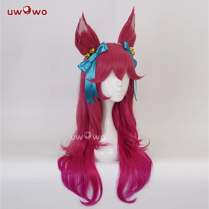 IN STOCK UWOWO League of Legends LOL Spirit Blossom Ahri Foxx Cosplay Wig With Ears Long Hair