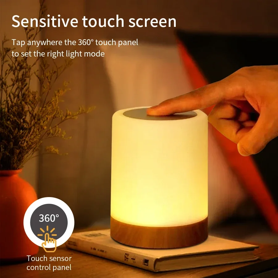 Touch Bedside Table Lamp RGB USB Rechargeable Night Light NightStand Desk Lamp Bedroom Decoration Kids Gift Dining Table Light