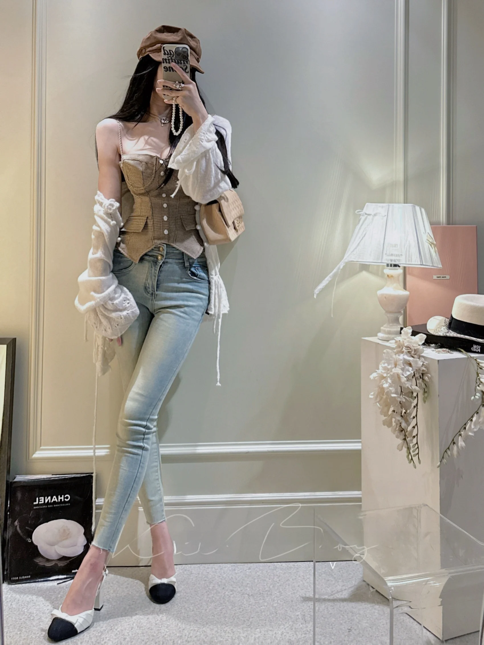 

Джинсы-капри с высокой талией, облегающие, эластичные, в корейском стиле, синие, лимитированная серия, комикс-дизайн