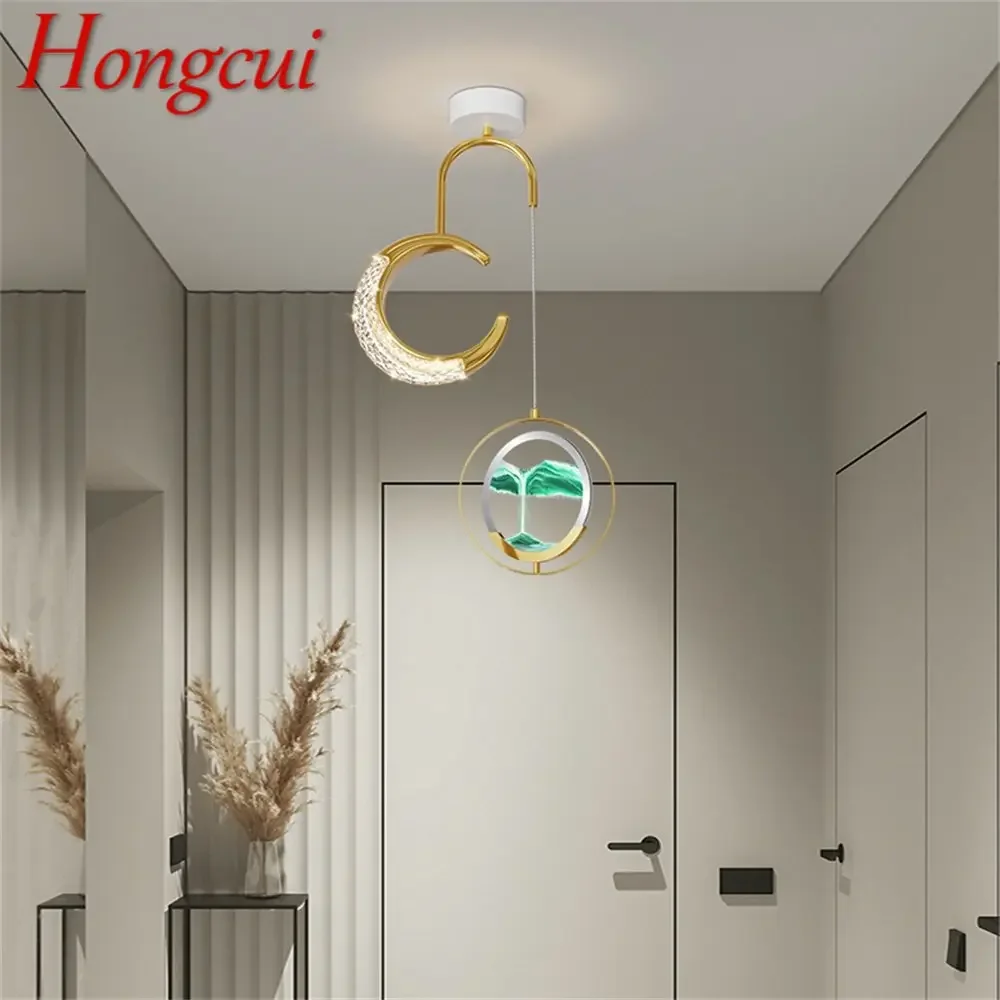 HONGCUI Contemporary Gold Pendant Lights LED Creative Hourglass Hanging Lamp for Home Aisle Decor Fixtures