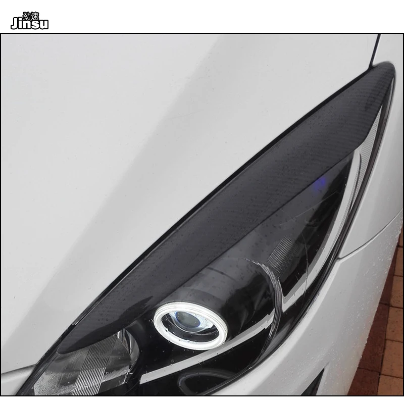 Carbon Fiber Car Headlight Eyebrows Cover Trim Sticker Head Lamp Eyelid For Mazda 3 M3 2010 - 2013 Fiber Glass Matt Black Primer