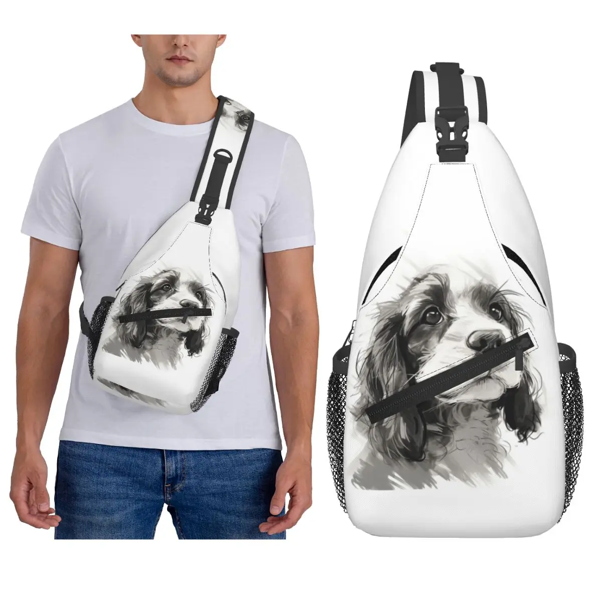 

Cocker Spaniel Puppy Sugar-Coated Cuteness Chest Bag Men Sling Crossbody Backpack Chest Bag Travel Hiking Daypack Shoulder Bag