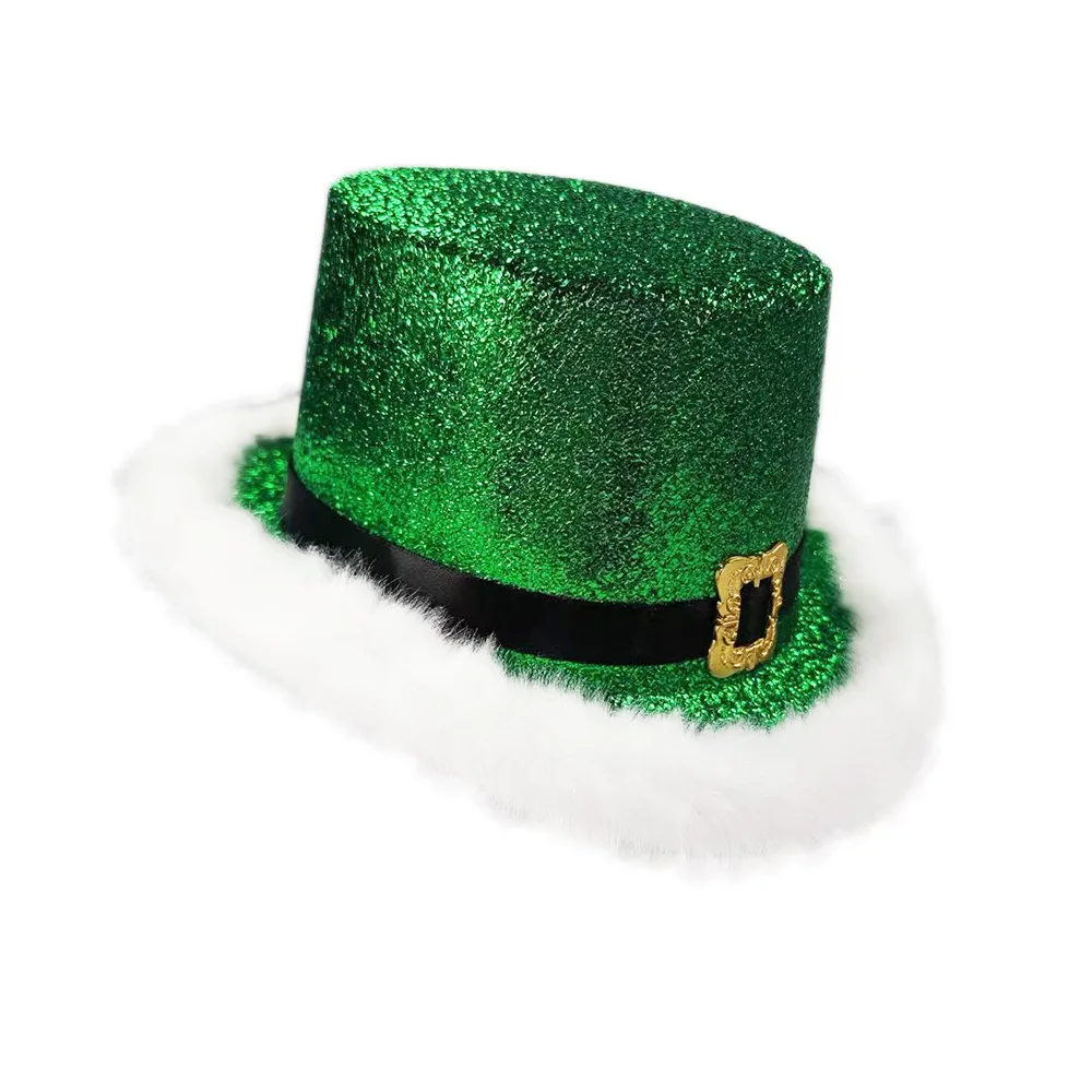 Santa Claus Cap  New Year Costume Cap Shiny Glitter Hat High-Quality Plush White Brim Hat For Holiday Photos Office Event