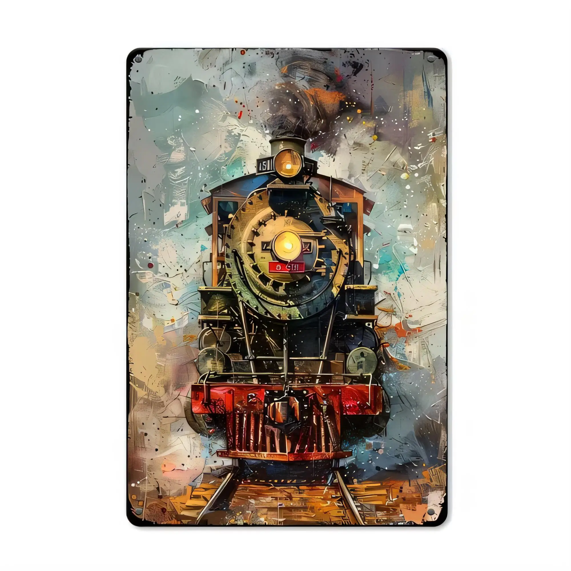 Tin Sign Retro Train Locomotive Steam Engine Wall Decor Vintage Industrial Poster Metal Sign for Bar Pub Garage Man Cave Office