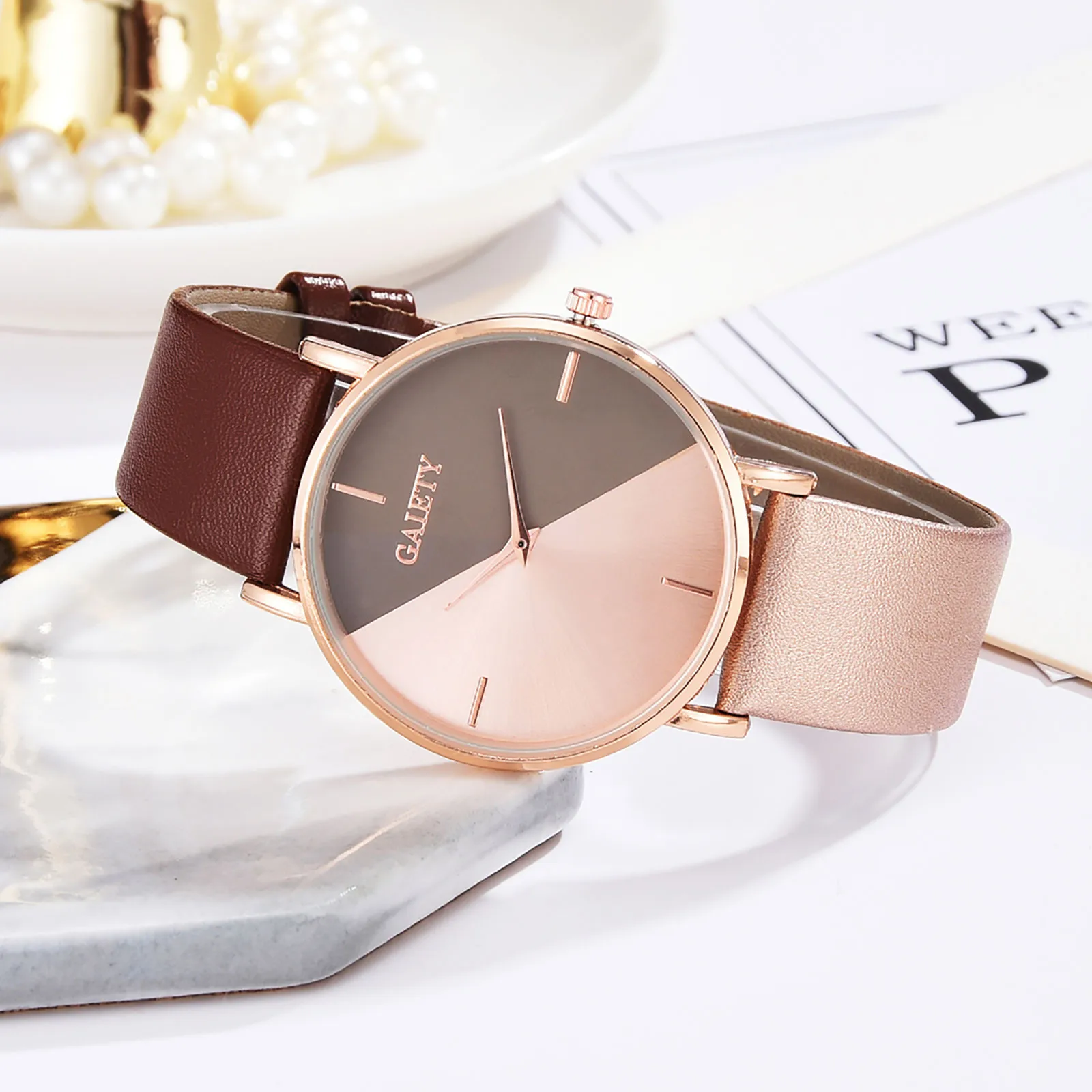 Clothing Accessories Light Luxury Geometric Stitching Style Ladies Watch Fashionable Simple Style Quartz Wristwatch Reloj Mujer