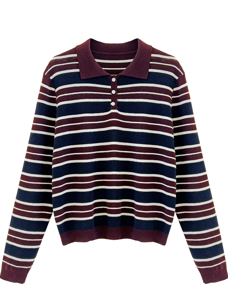 Chic Long Sve  Ne Striped Knitted Base irt Women's Inner Wear Autumn Outerwear Early Autumn Soft Comfortable Frenc...