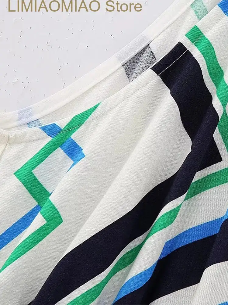 New Women's Off Shoulder Geometric Print Dress Summer Female Sleeveless O-Neck Vestidos Ladies Elegant Strappy Dresses