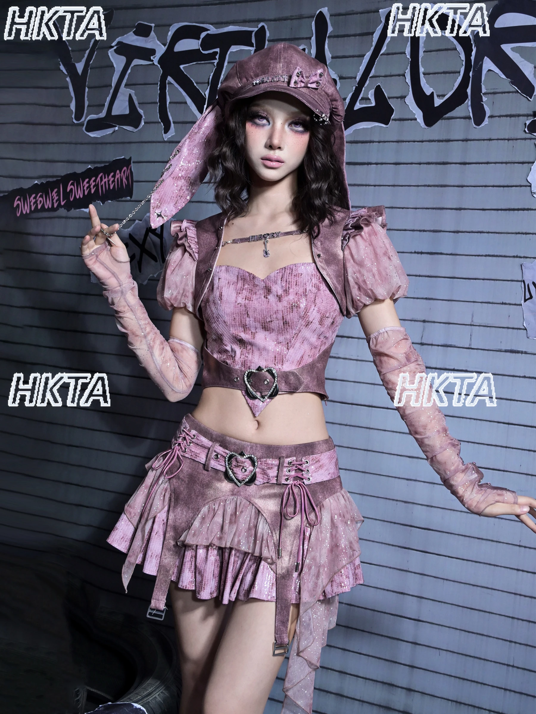 Y2K Hot Girl stile punk paillettes irregolari cinturino in denim con cuciture gonna a vita bassa donna dolce personalità fresca una linea minigonna