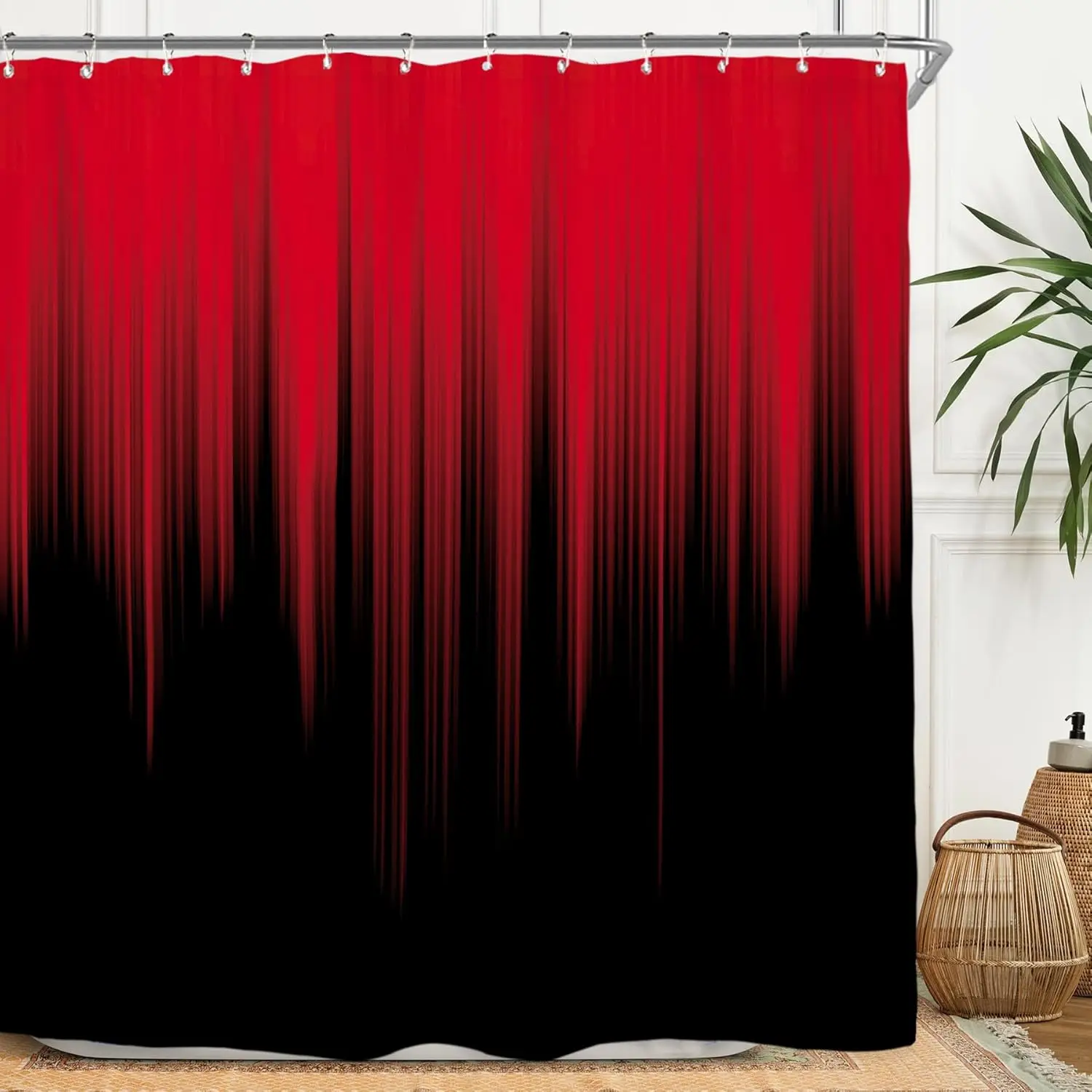 

Red Black Ombre Shower Curtain Abstract Gradient Vertical Lines for Modern Bathroom