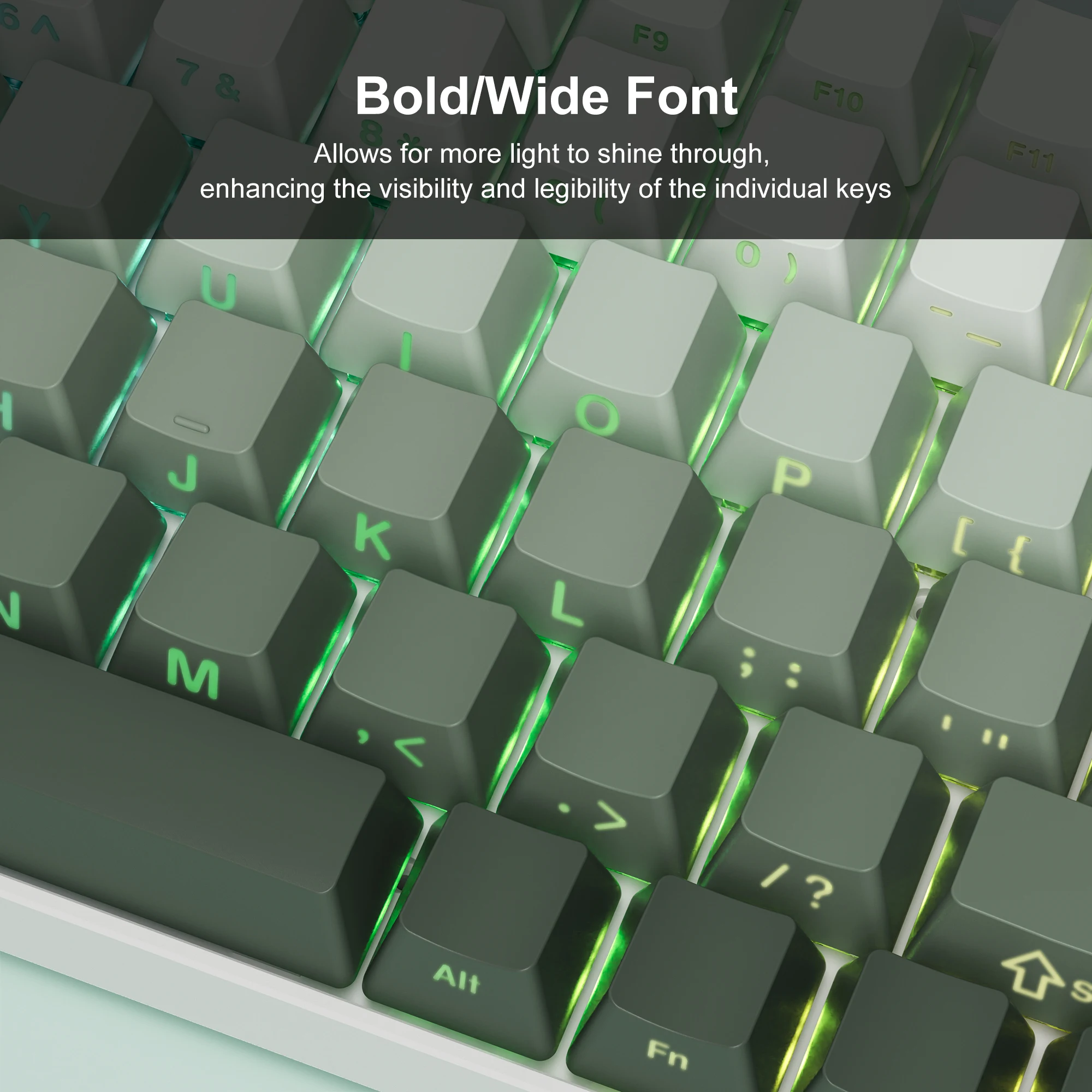 XVX Gradient Green OEM Profile Side Print Shine Through Keycaps PBT Double Shot Backlit Keycaps For Gamer Mechanical Keyboard