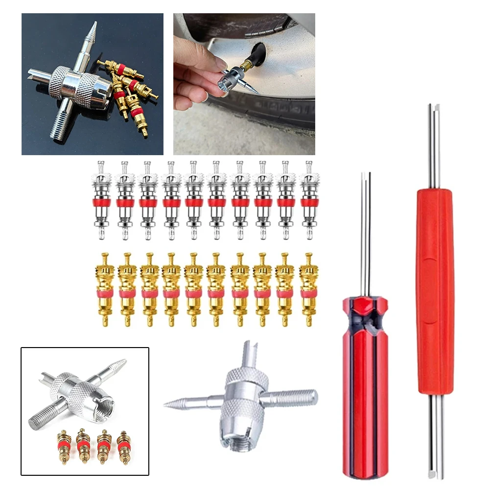 Valve Screwdriver Valve Core Remover Plastic Handle Electroplated Iron Rod Compact Portable Red Garage Repairs