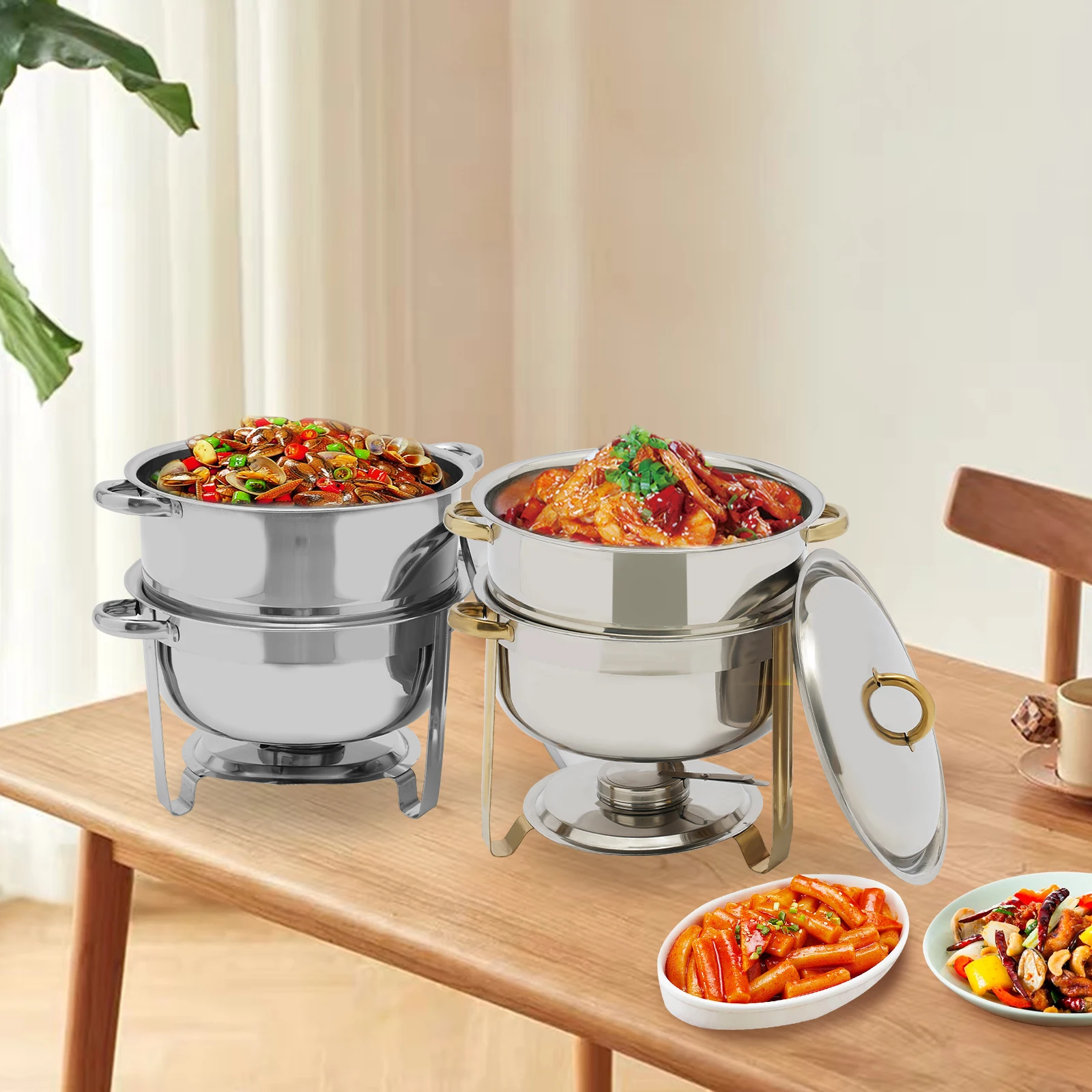 

Жаровня из нержавеющей стали объемом 13,5 л, подогреватель буфета из стали 201 со съемным горшком и крышкой для вечеринки/дома (золото)