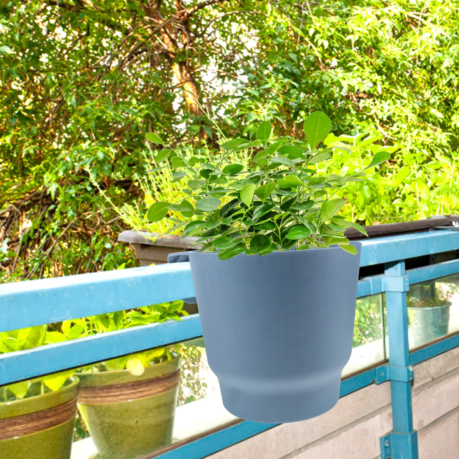 

Railing Flower Pot Hanging Plant Pots Wall Round for Deck Planters Indoor Plants