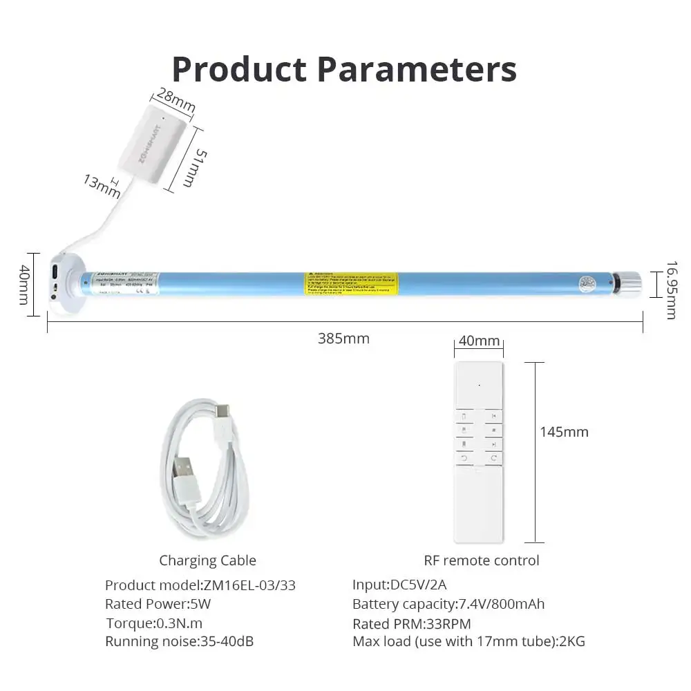 Zemismart Tuya Zigbee Rechargeable Roller Blinds Motor for 17mm 25mm 28mm Tube Alexa Google Home Smart Electric Curtain Engine