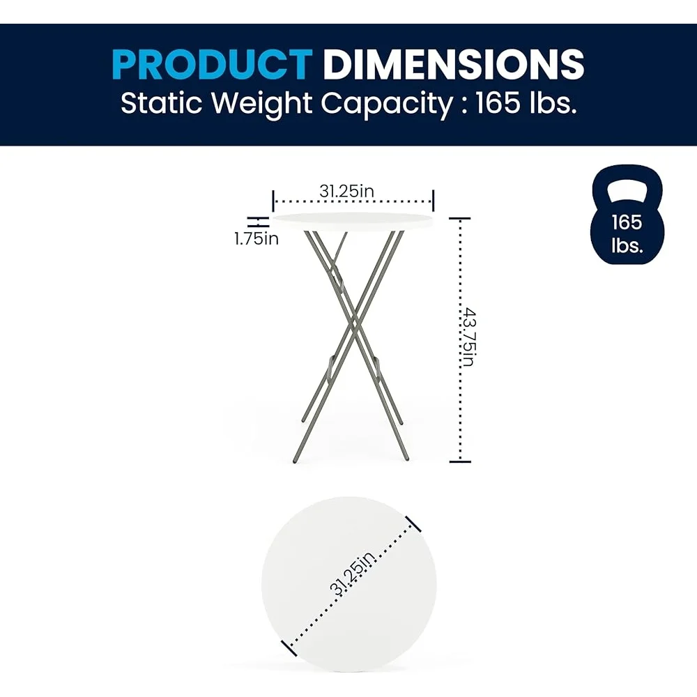 Round Folding Bar Height Table Indoor Outdoor Portable Plastic Events Party Seating 3 Adults Easy Clean Storage 165lb Capacity