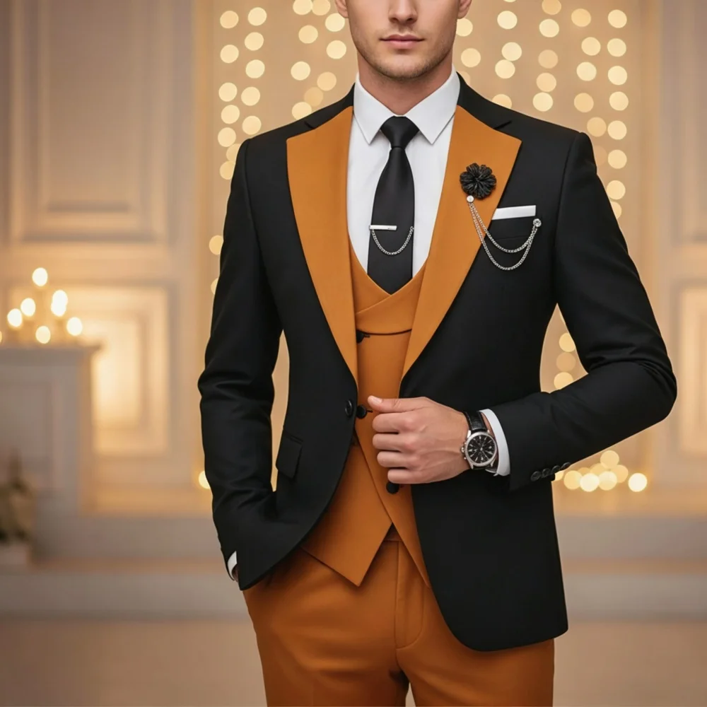 Stylish Black Caramel Men Suit Set 3PCS 2027 For Wedding Formal Business Groom And Best Man Outfit Office Customized Men's Suit