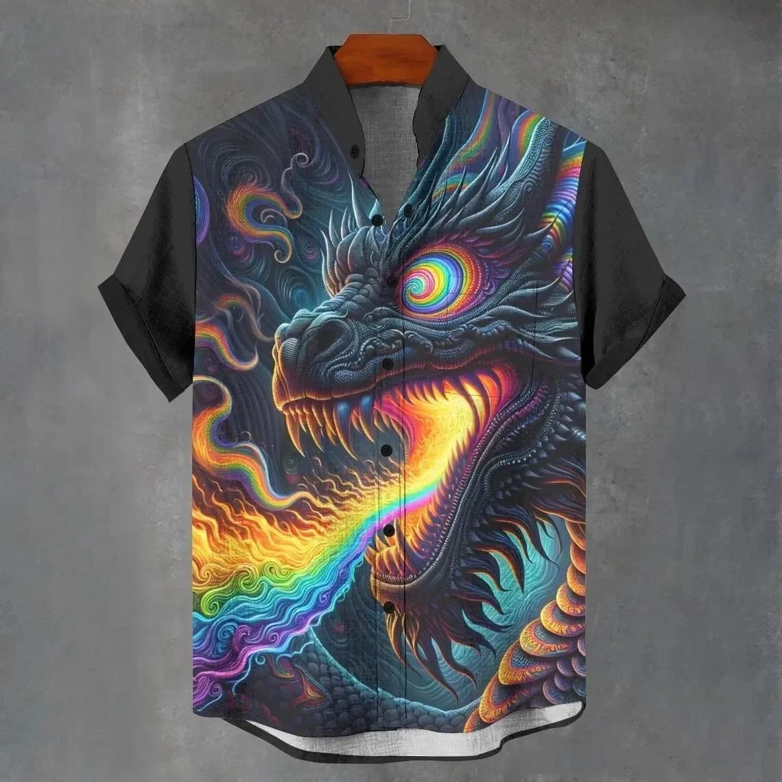 New Men's Beast Personalized Design 3D Printed Casual Short-sleeved Shirt Party Funny Fashion Button Top Outdoor Shirt