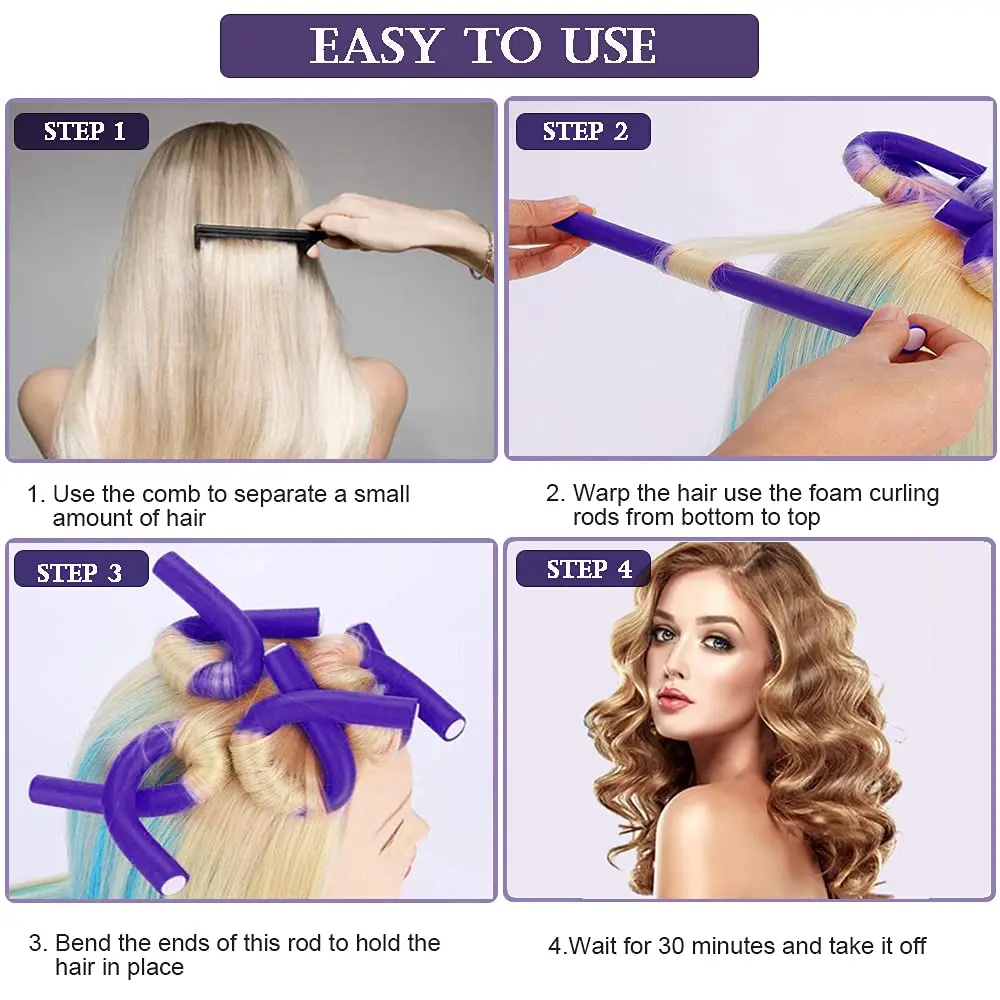 Flexible Hair Curlers to Sleep in, 20PCS Flexi Rods (1.4cm Sizes), No Heat Heatless Curling Set for Short Medium Long Hair view 2