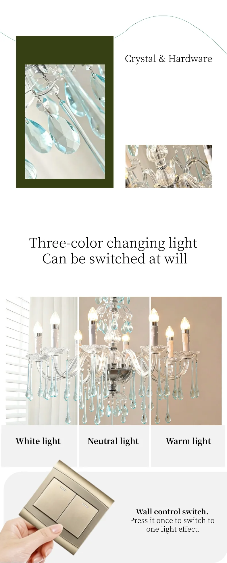European Candle E14 Chandelier Living Room Crystal