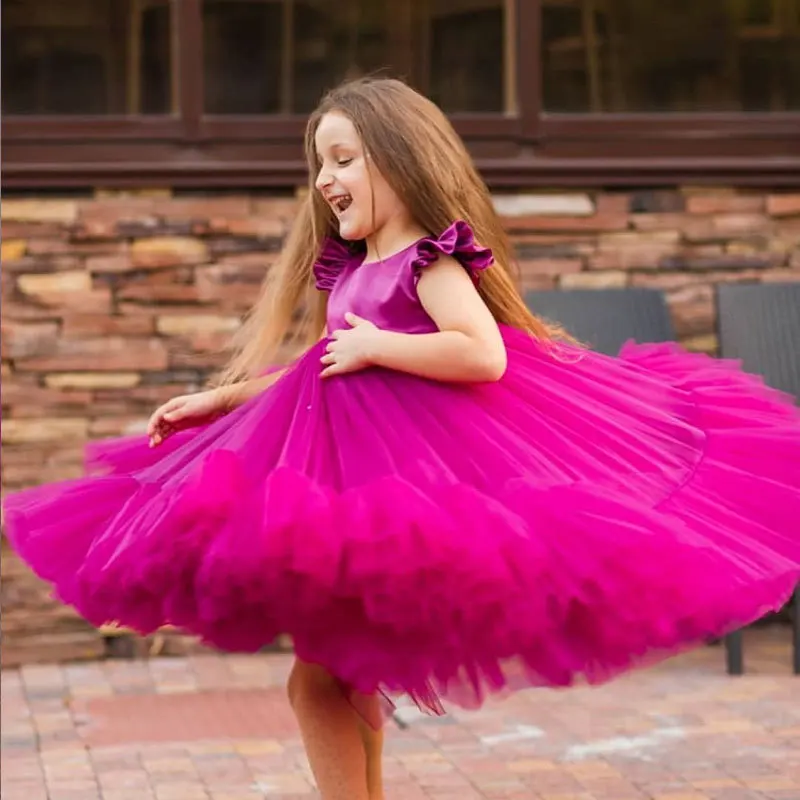 Vestido de baile feito sob medida para meninas, vestido de cetim princesa, adequado para cerimônia de casamento e festa de aniversário júnior, 1-14Y