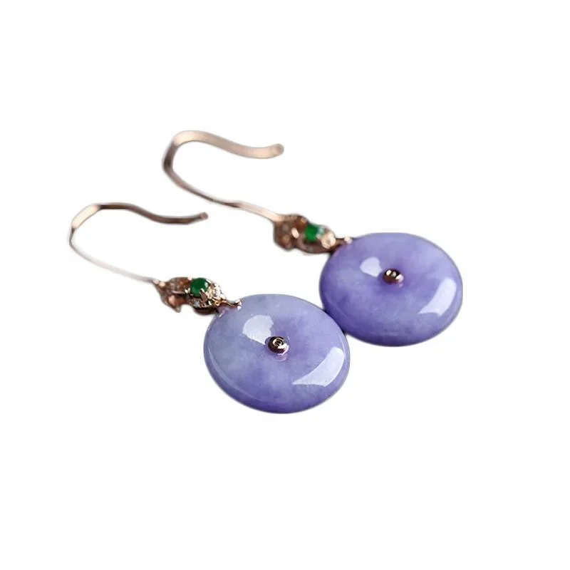 Original Natural Jade Emerald Violet Safety Buckle Earrings Jewellery Fashion Accessories DIY Hand-Carved Woman Amulet Gifts