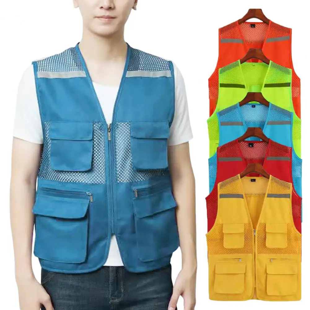 Lightweight Cargo Waistcoat Lightweight Reflective Director Fishing Vest with Multi Pockets for Men Breathable Mesh Zipper