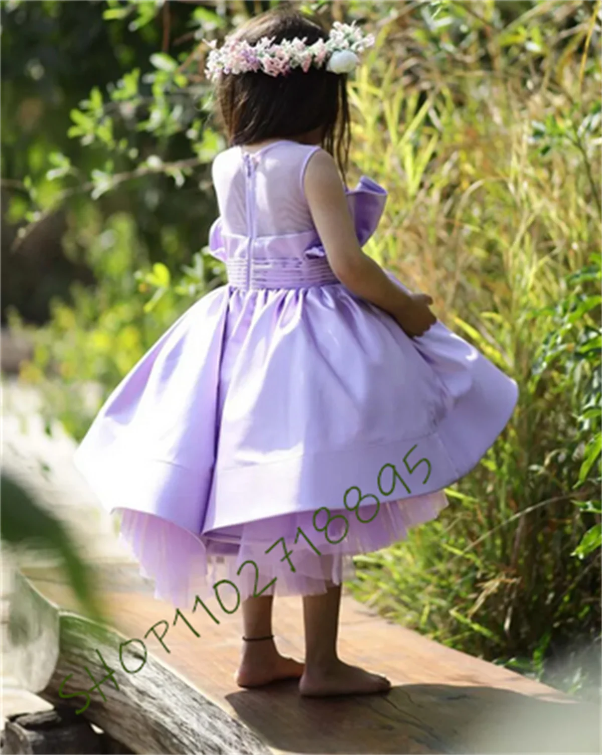 

Puffy High-Low Gown for Girls Lavender Satin Tulle Flower Girl Dress for Wedding Kid Pageant Gown Birthday Dress Kid Size 1-14T