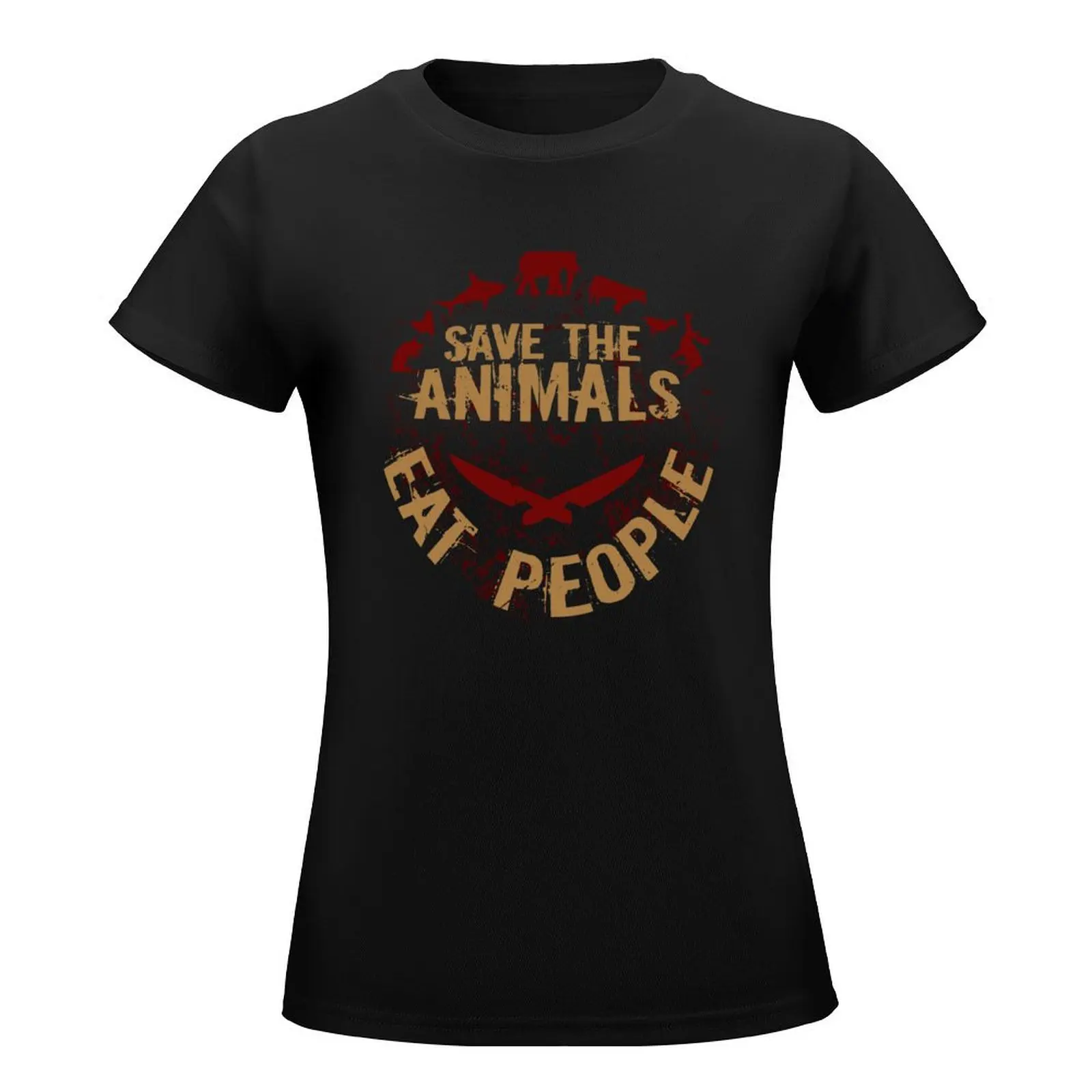 save the animals, EAT PEOPLE T-Shirt Short sleeve tee korean fashion funny Women t-shirts