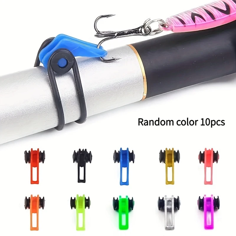 10pcs Plastic Hook Holder for Fishing Rod, Hook Keeper with Rubber Ring, Outdoor Fishing Accessories (Random Color)