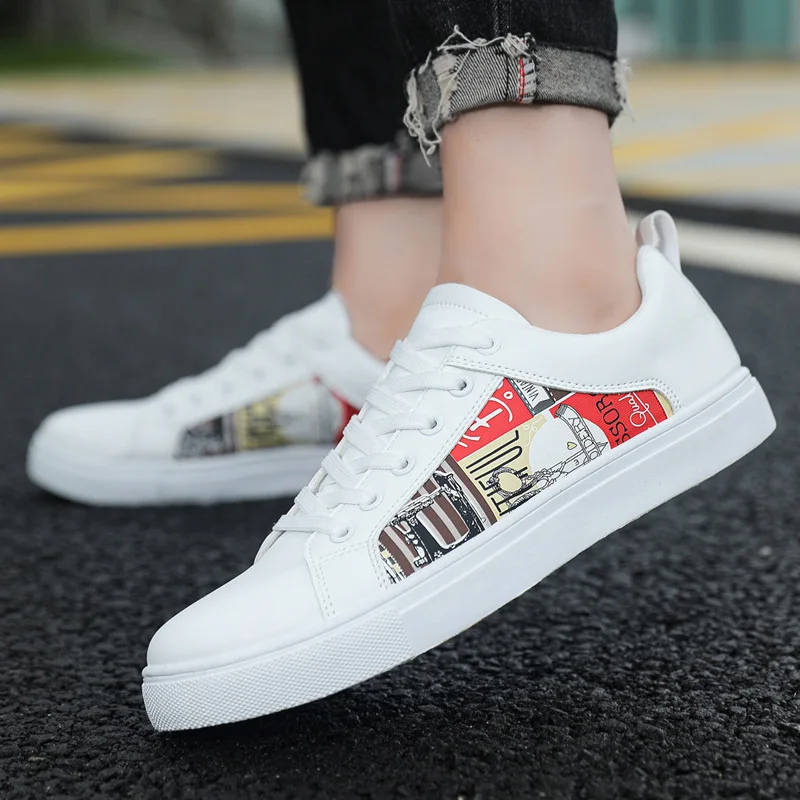 Sneaker Shoes for Men Platform Graffiti Boys Casual White Shoes Big Size 47 48 Tooling Male Fashion Shoes Canvas Shoes