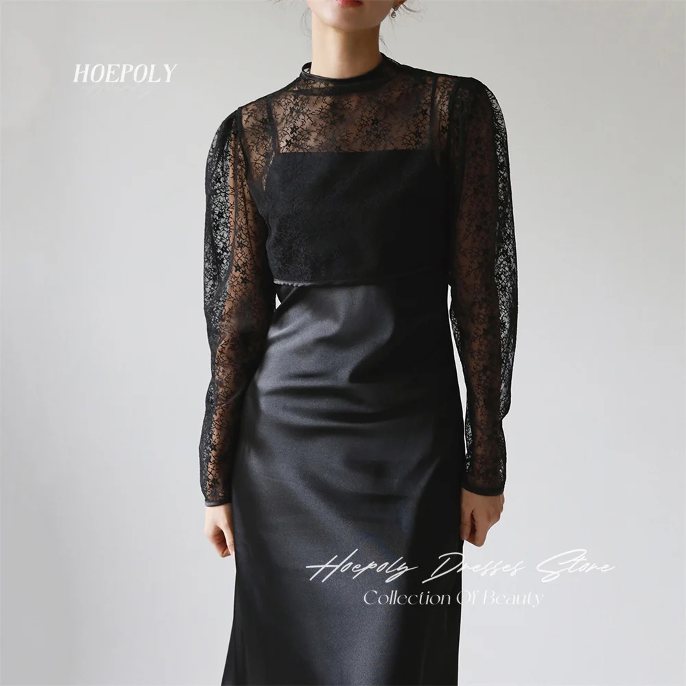 Hoepoly Elegant Luxury Lace Full Sleeve Evening Dress For Woman Summer Style Fashion Simple Classy Party Long Prom Gown New