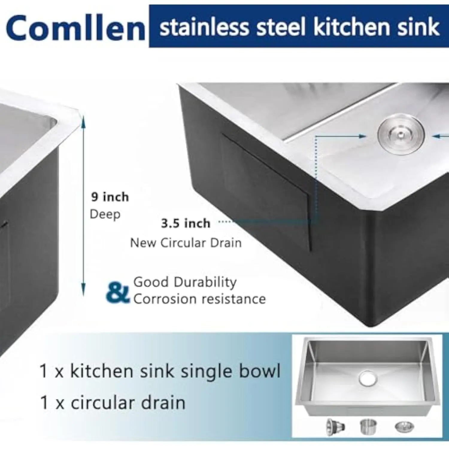 Кухонная раковина с нижним креплением 30x16 дюймов, кухонные раковины из нержавеющей стали с матовым никелевым покрытием, раковина ручной работы с глубоким креплением 9 дюймов 16 калибров с Drai