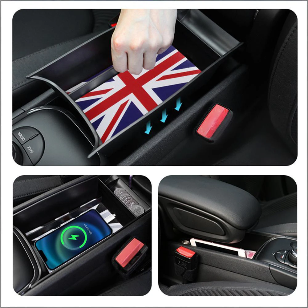 Car Center Console Storage Box Liner Mat for Mini Countryman F60 2017-2023 Union Jack Styling Leather Interior Organizer Cover