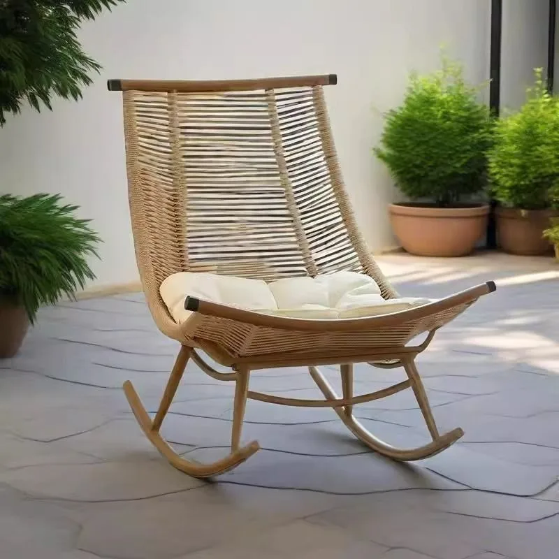 

Chairs recliner household rattan balcony leisure lunch break lazy elderly single living room courtyard outdoor rattan chair