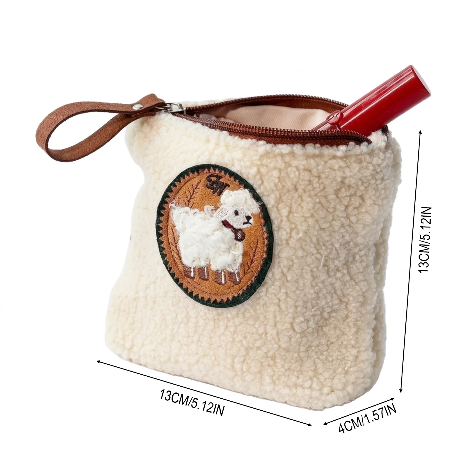 Girls Mini Wallet Cute Sheep Coin Purse Embroidery Keychain Pouch Soft Plush Small Change Bag for Women's Gift Accessories