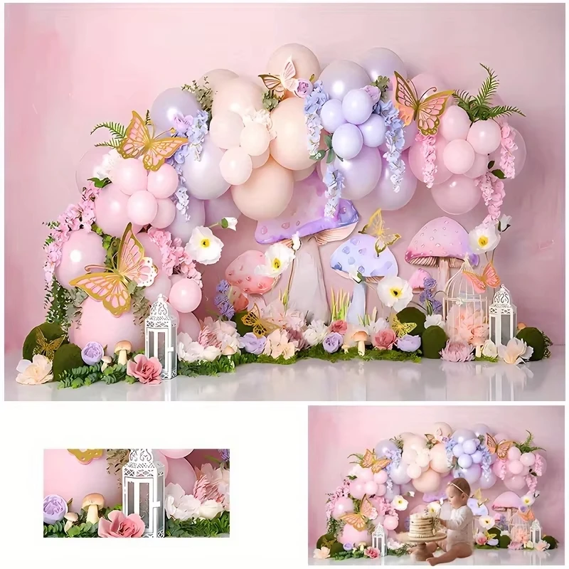 

Butterfly Fairy Garden Backdrops Kids Baby Birthday Cake Smash Props Child Girl Photography Spring Floral Mushroom Background