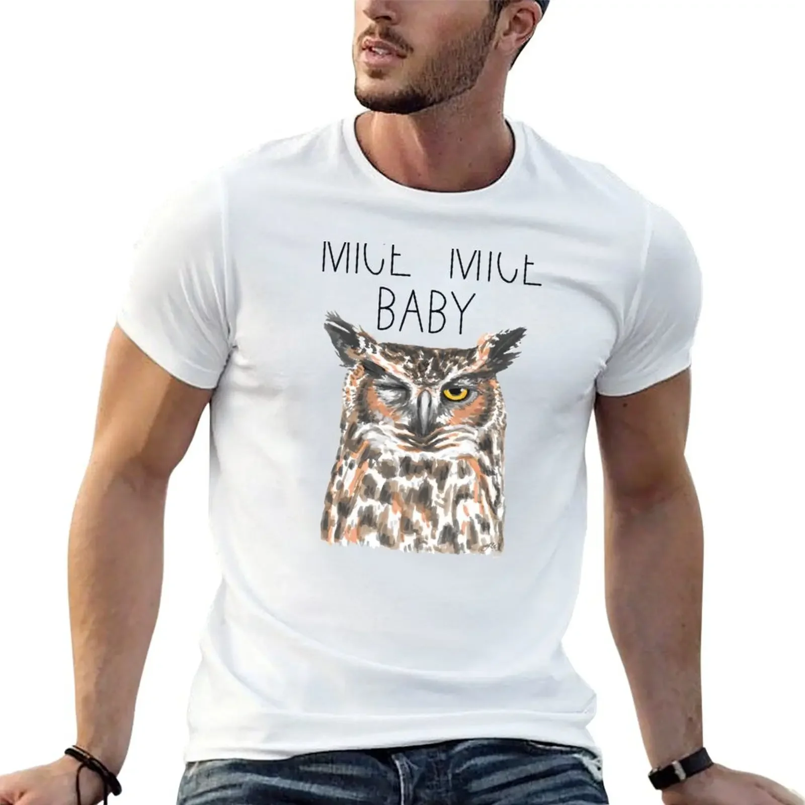 

Mice Mice Baby (Great Horned Owl) T-Shirt anime stuff plain cotton t shirt men