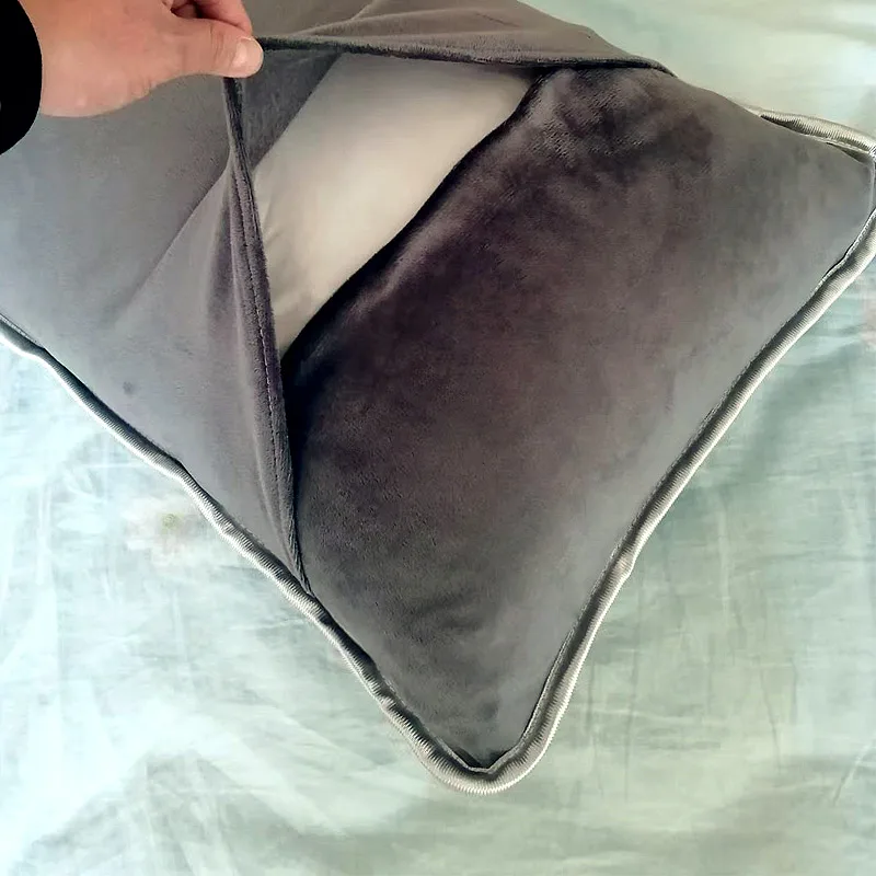 2pcs Set Velvet Pillowcase for Bed Room Decorative Luxury Hairy Winter Pillow Cover Warm and Soft Solid Color Queen Size Grey