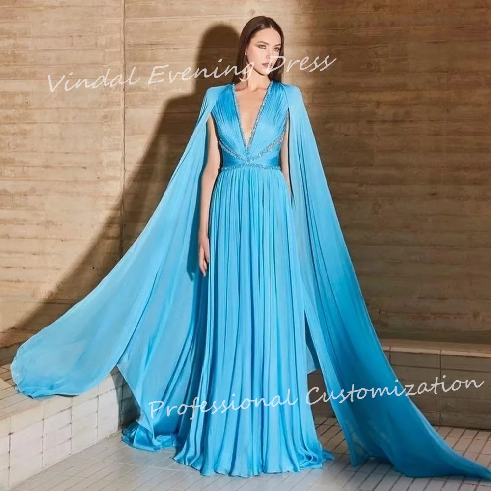 Vindal Evening dresses Chiffon Straight V-Neck Floor-Length Sleeveless Morden-Style High-Quality Elegant السعود For Woman 2024