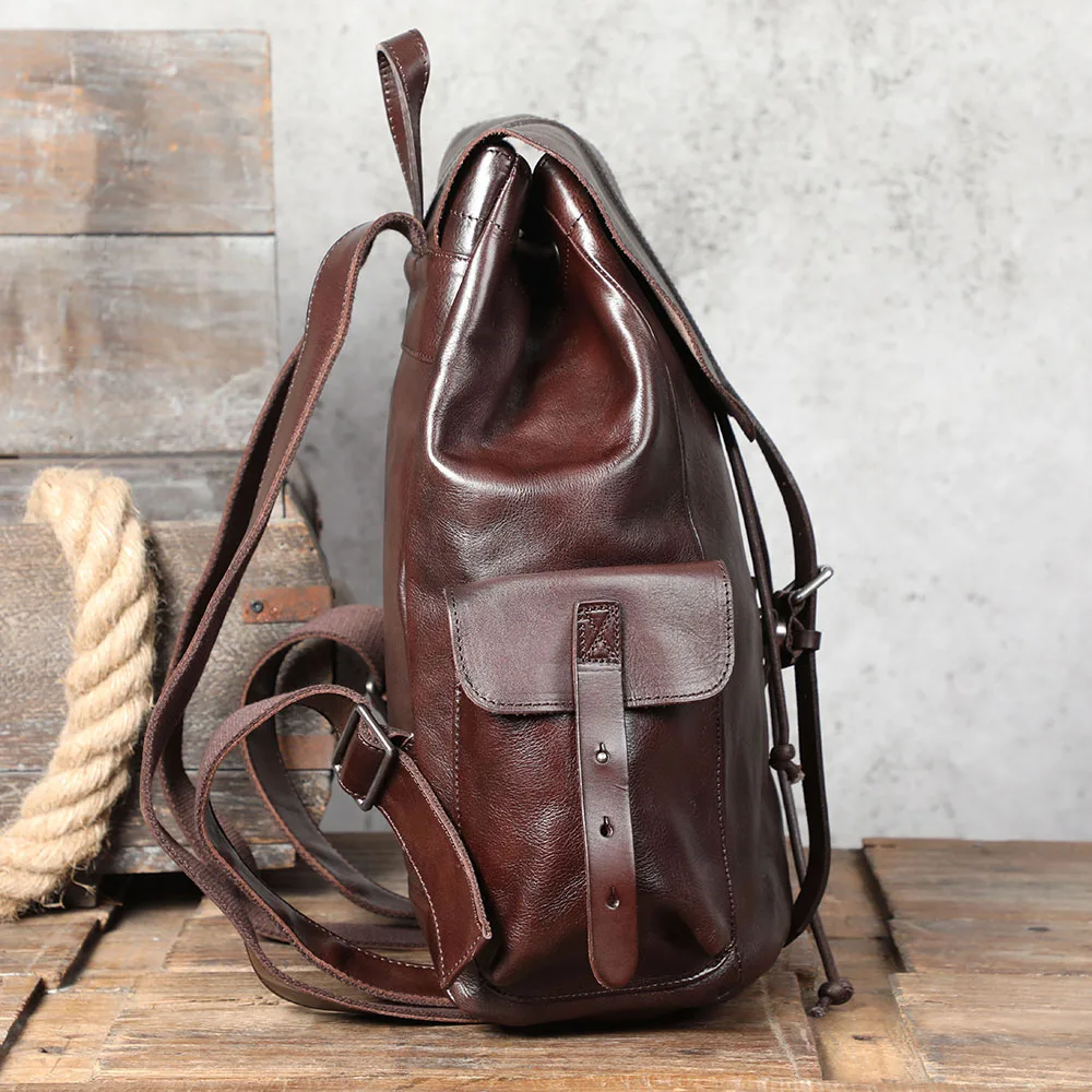 Lässiger Herrenrucksack aus echtem Leder, Laptoptasche für Herren, Reisetasche, Obermaterial aus Rindsleder, modischer Herrenrucksack im Preppy-Stil – Detail 27