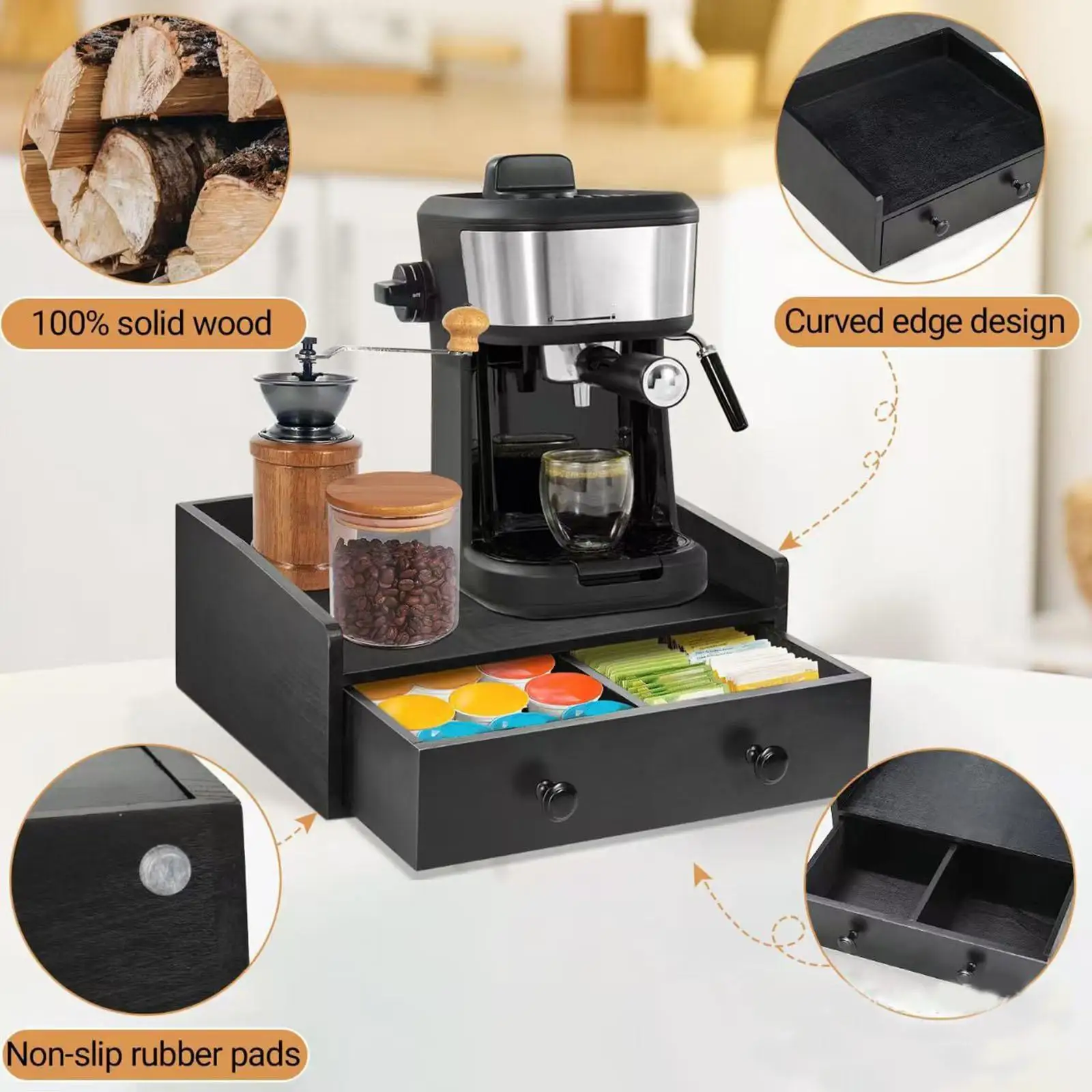 

Органайзер для кофе-бара с выдвижным ящиком, портативный держатель для кофейных стручков, органайзер для кофейной станции для стола, кухни, фермерского дома, столешницы для дома