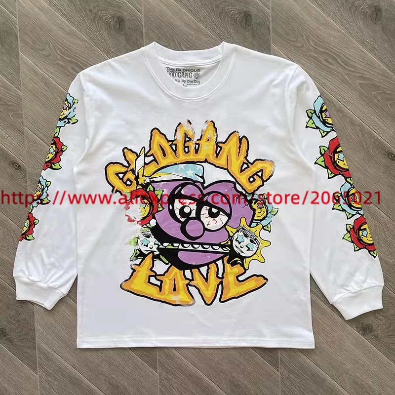 Glo Gang Boyz Worldwide Oversized Cartoon Print Loose T-shirt Vintage Washed Best Quality T Shirt