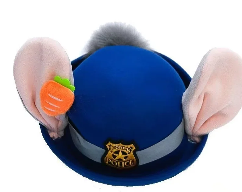 Bendable Bunny Ear Sheriff Hat Movie Cosplay Costume Accessory Party Anime Rabbit Cute Police Officer Headwear