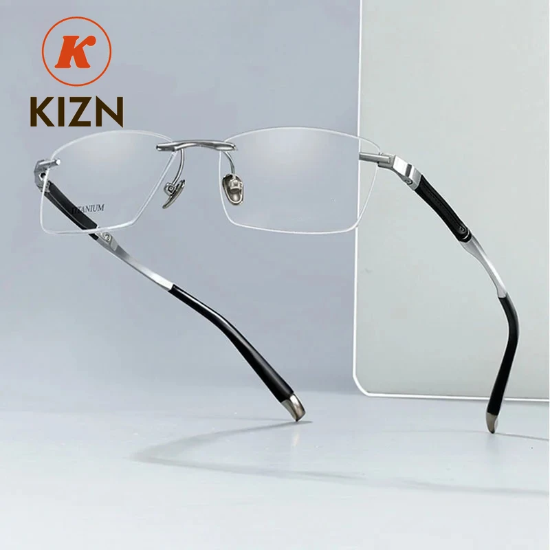 

KIZN Men Rimless Eyewear Designer Pure Titanium Ultra Light Frame Glasses Gentlemen Top Quality Optical Prescription Spectacles