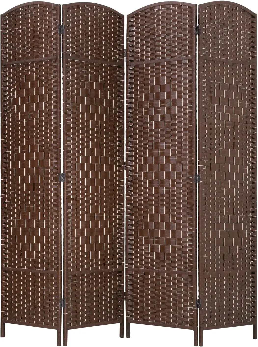 

4-Panel Room Divider Privacy Screen Handwork Wood Mesh Woven Design Room Divider Wall with Diamond Weave Fiber Design fo