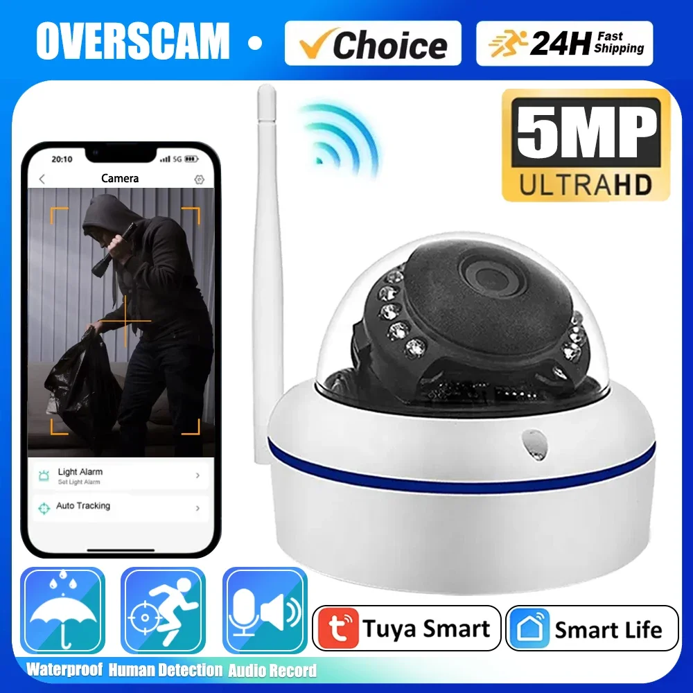 

5MP Metal Material Wifi Dome IP Camera TUYA Wireless Camera Audio Record Smart Life Home Vandal-Proof Waterproof Outdoor Camera