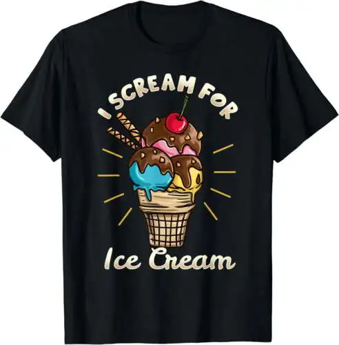 Womens I Scream For Ice Cream T-Shirt Ice Cream Lover T-Shirt Black Tee