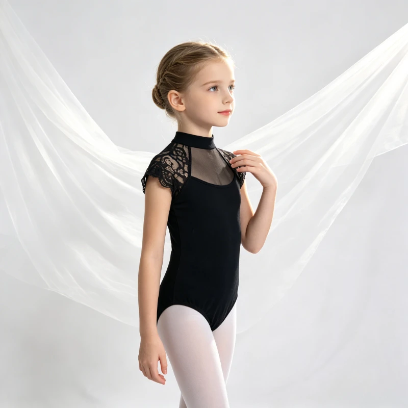 

Girls Ballet Leotard, Lace Sleeve Open Back Bodysuit, Toddler Kids Dance costumes for Performance Training Gymnastics Leotard